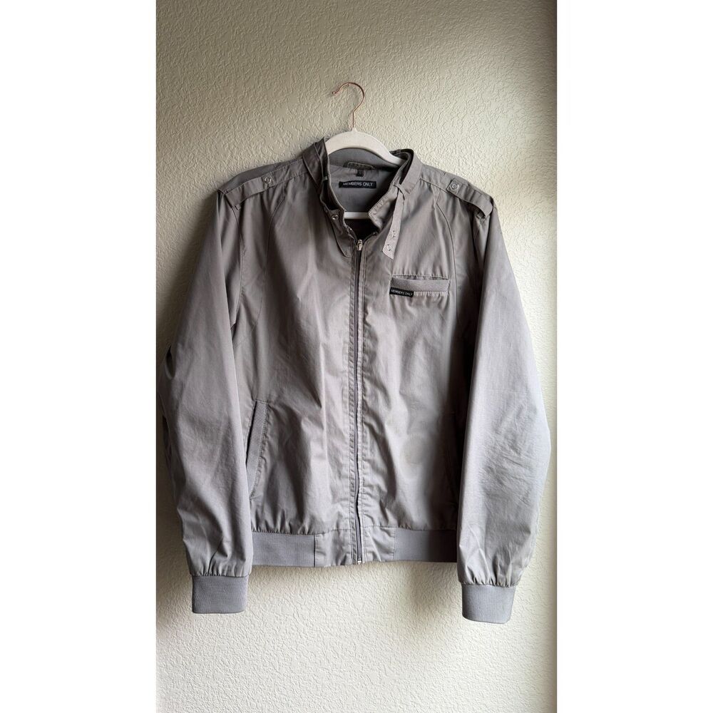 Members Only Iconic Racer Jacket Mens Large Gray Bomber Full Zip